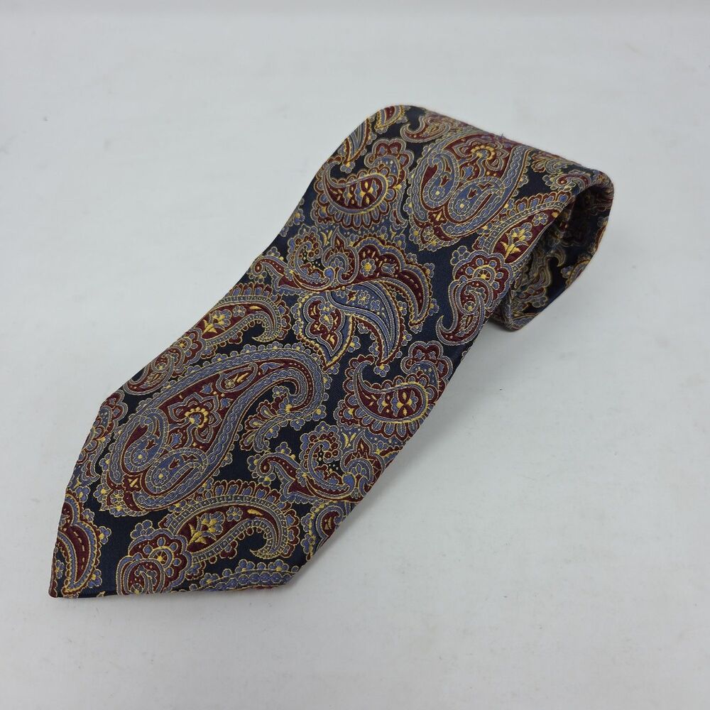 ROBERT TALBOTT Silk Tie Designer Paisley Blue/Red W3.75xL56 Made in USA Luxury
